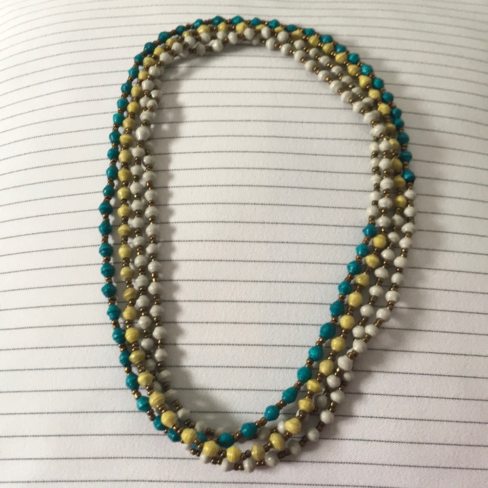 Noonday turquoise/yellow paper bead necklace